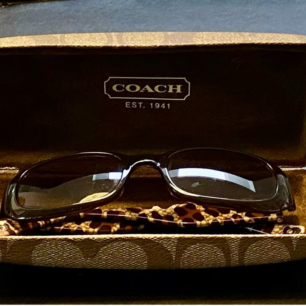 Coach Sadie S607 Brown Rectangle Sunglasses w/Case animal print inside arms NWOT